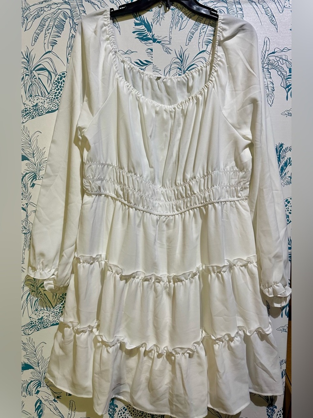White Tiered Ruffle Long Sleeve Mini Dress
